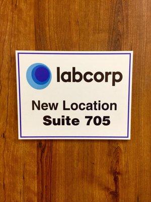 This Labcorp moved from Suite 835 to Suite 705 @ Labcorp