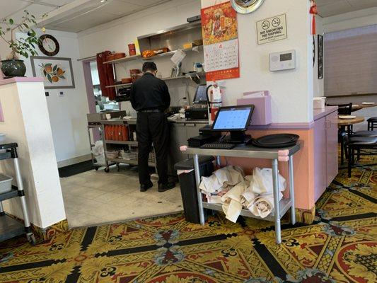 The kitchen door and cashier area.