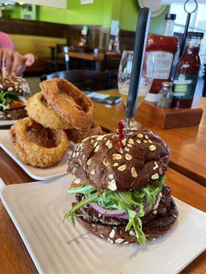 The Napa Burger and onion rings