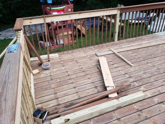 It took 4 day to complete 16 ft x 11 ft deck. Each day leaves a mess behind.