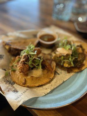 Fried chicken, Nixtaco combination, and Quesabirria tacos