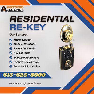 Residential locksmith services offered by Armstrong Locksmith Inc