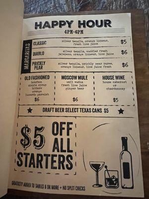 Happy hour menu