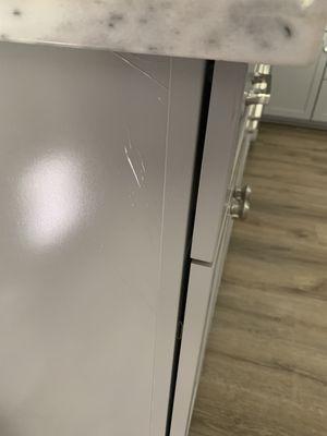 Flaw on kitchen cabinet.