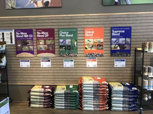 Great variety of bird seed blends.