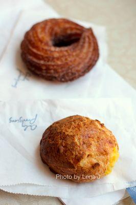 Cheesy Egg Gougère ($5.95) and Cinnamon Cruller ($4.95)