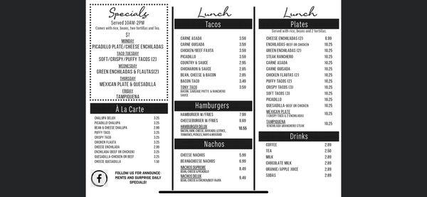 Lunch menu