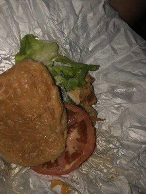 Smashed cold grilled chicken sandwich. Asked for no tomato and still got it.