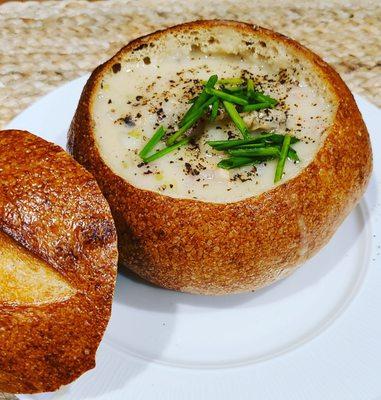 Clam Chowder... Sourdough bread bowl from Kneaders