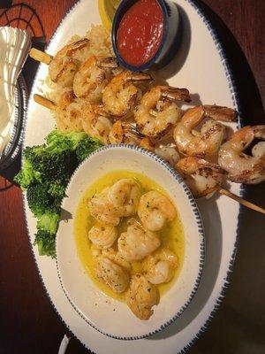 Endless shrimp - Garlic Shrimp Scampi Grilled Shrimp Skewer and Fresh Broccoli