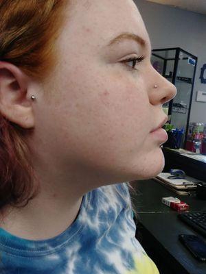 Tragus nose and lebret piercings