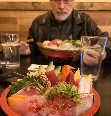 chirashi bowl (front) sashimi (back)