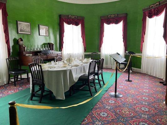 Dumbarton House's bright green dining room