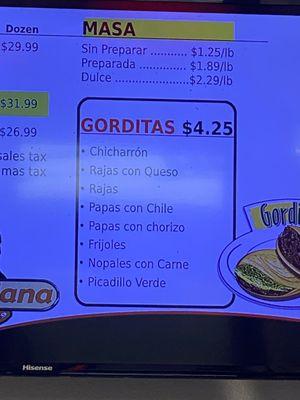 Gorditas pricing