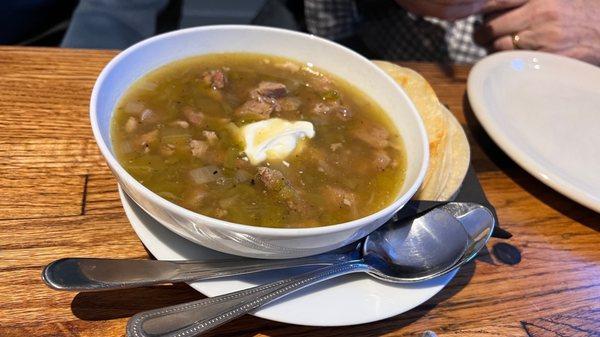 Green chili. It's very tasty, more like a soup than a stew.