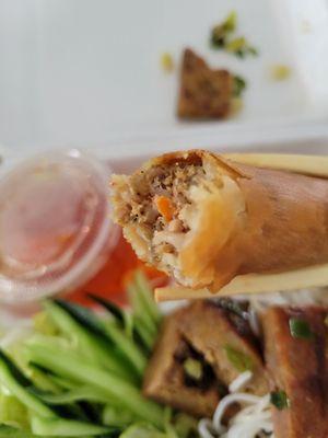 Eggrolls. Perfectly crisp on the outside. Not overcooked. No taste of burnt or overused frying oil.