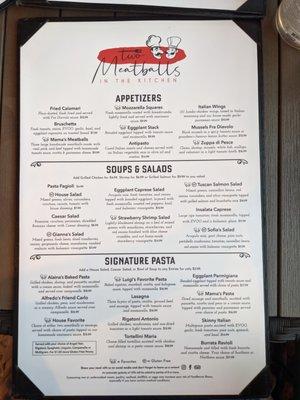 Front page of the menu at Two Meatballs, Cape Coral