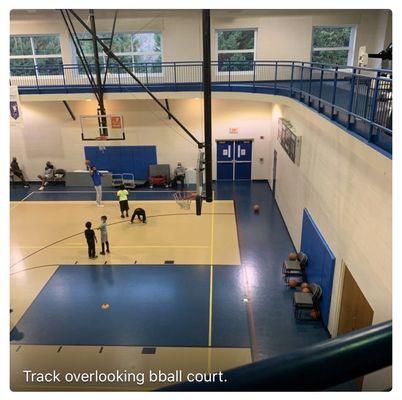 Track overlooking basketball court.