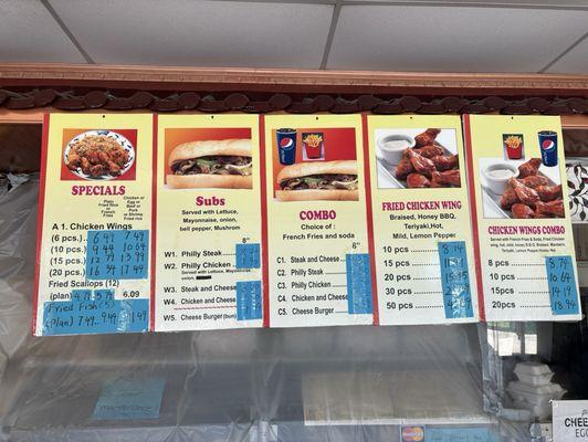 Menu subs wings