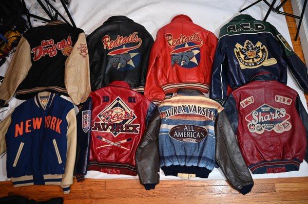 Various types of leather jackets are being processed.