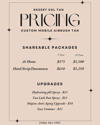 Custom Mobile Airbrush Spray Tanning Pricing in Las Vegas, NV at Desert Sol Tan