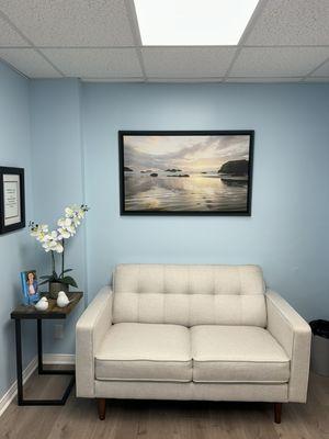 Our renovated waiting room, a soothing space