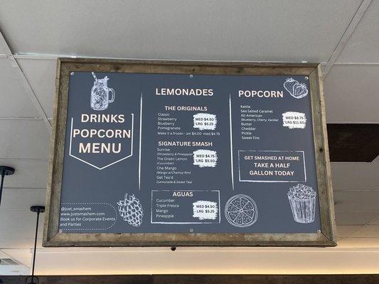 Lemonade and popcorn menu