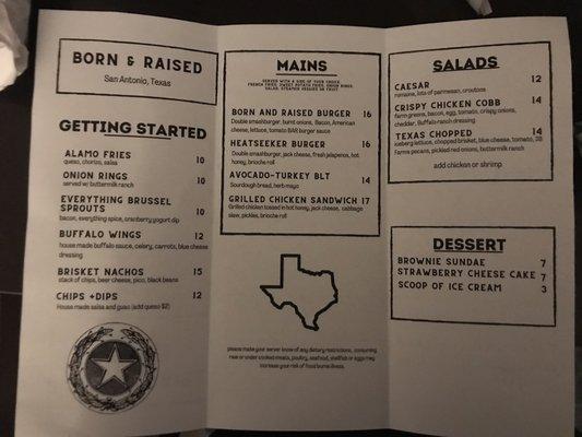 Menu as of 3/16/2021