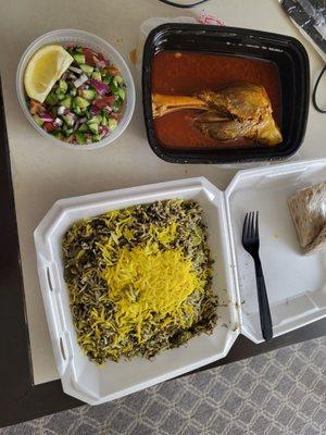 Lamb shank, baghali polo and Shirazi salad