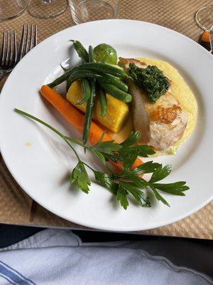 Braised chicken in green sauce with lots of Fall vegetables.