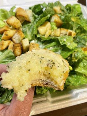 Garlic bread and Caesar salad