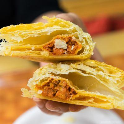 Inside of curry samosa.