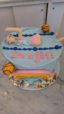 A humorous birthday cake for a swimmer sister!