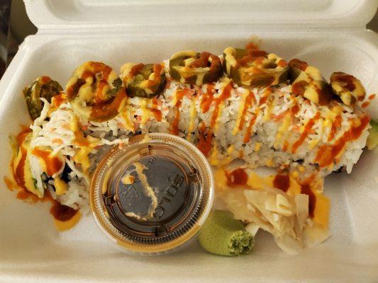 Dynamite Roll to go. Large and packed with spicy goodness!