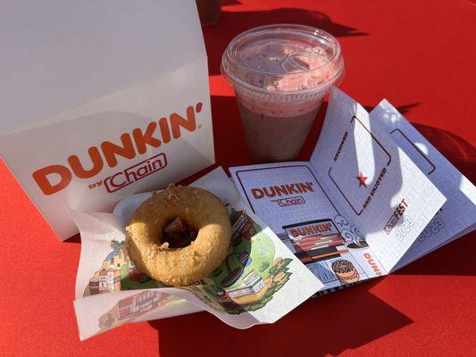 Spicy - donut with sriracha maple coating with bacon brittle and Chain's spicy bourbon drizzle