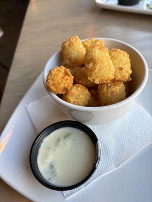 Tatar tots with jalapeño cheese dip