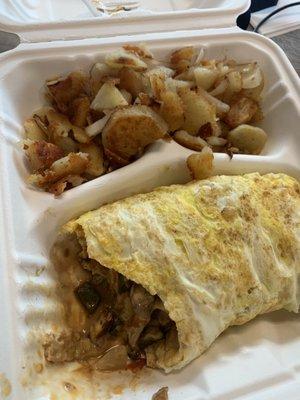 Veggie omelette with home fries