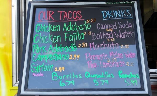 Grandotes Taco Grill Menu.