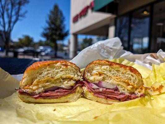 Ruben sandwich $10.75+$.95 for onions - $11.70