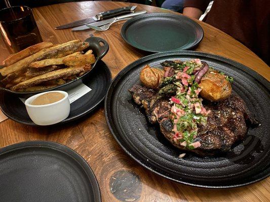 Ribeye and truffle garlic fries