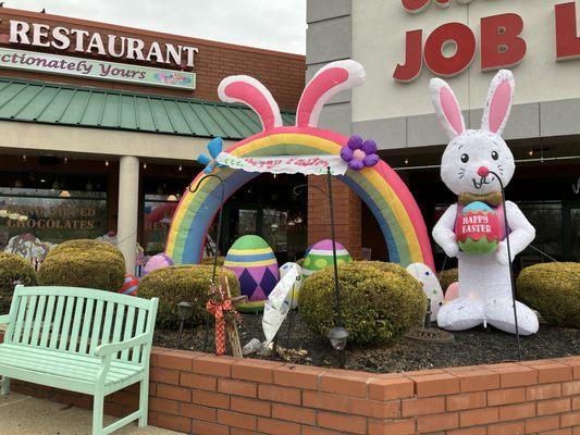 Outside of restaurant decorated for Easter