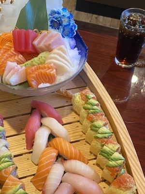 Omg so delicious! Sushi boat for 3!