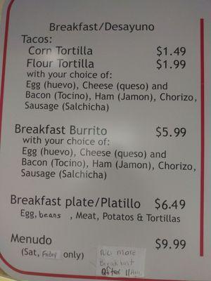 Breakfast Menu