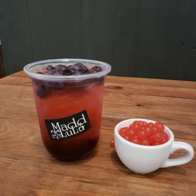 Blueberry Fruit Bubble Tea with popping Boba