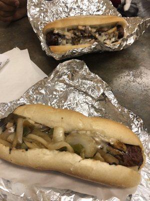 Back: Swiss mushroom sausage, front: Swiss mushroom sausage with onions & peppers