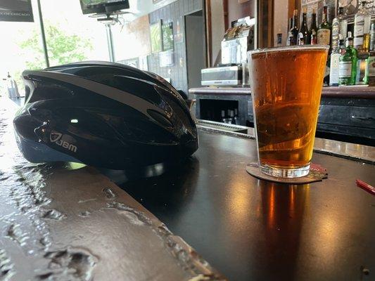 Helmet and beer