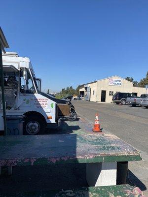 Our view from the tables to the shop