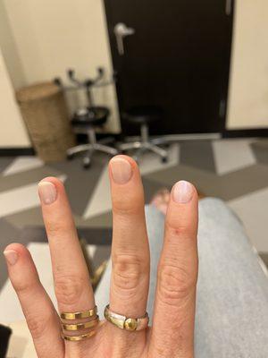 Cuticles and skin around nails not even trimmed