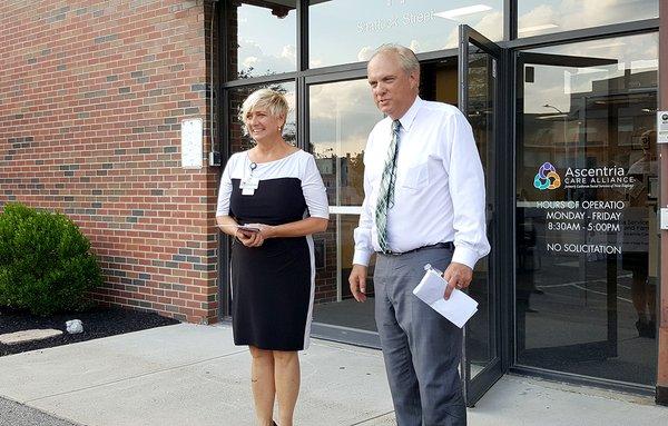 Mayor Joseph Petty visits Ascentria's Worcester Client center during the Mayor's neighborhood walk about in July 2017.