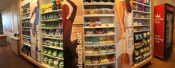 Supplements, healthy snacks, protein powders and bars.